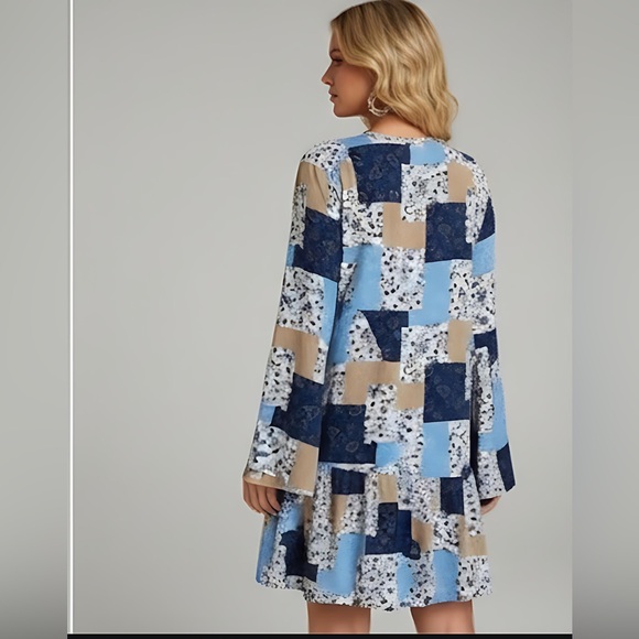 Patchwork & Floral Print Ruffle Hem Dress - Picture 3 of 6